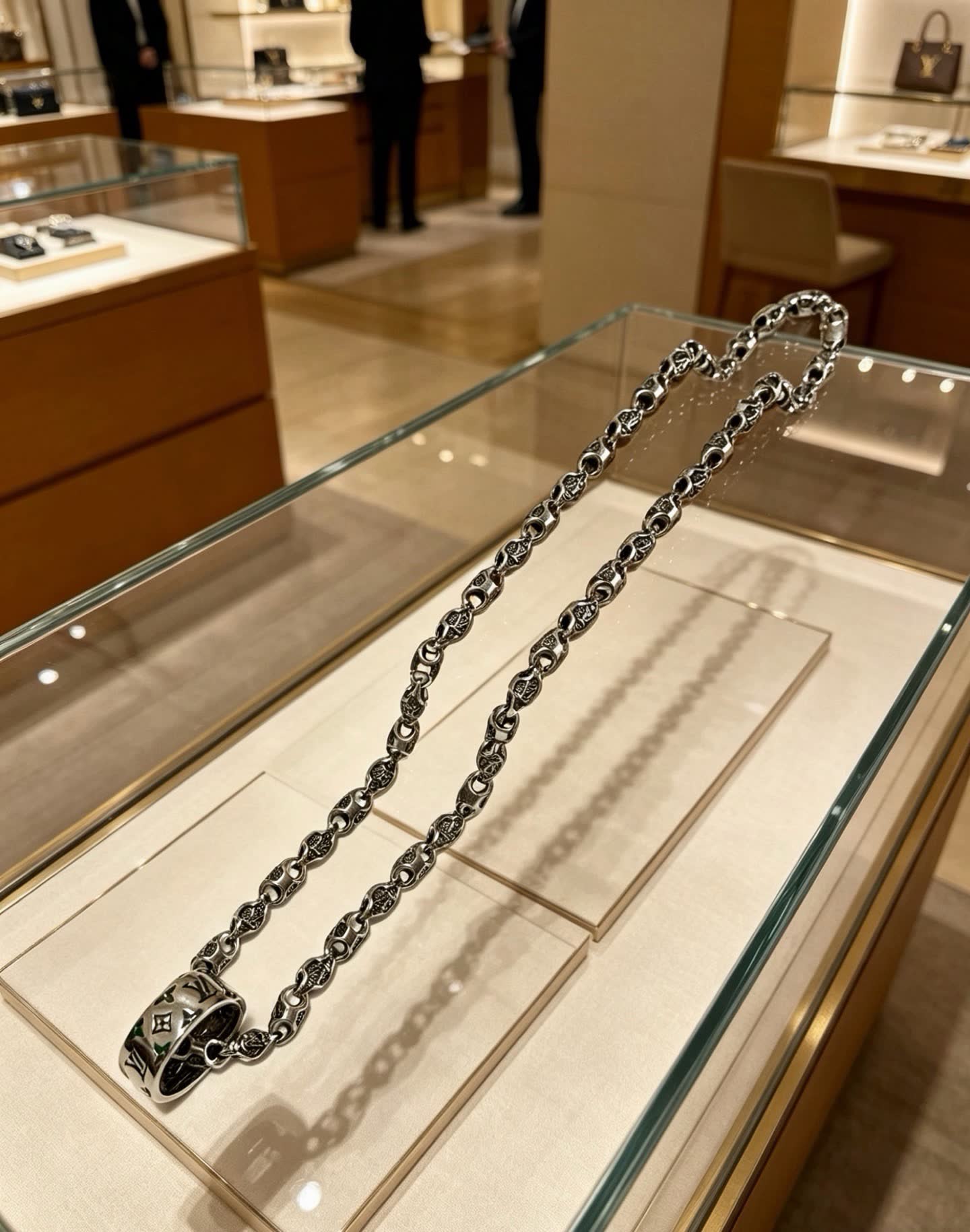 Louis Vuitton Silver Chain Necklace with Logo